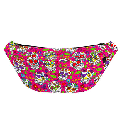 Pink Sugar Skull Pattern Print Fanny Pack