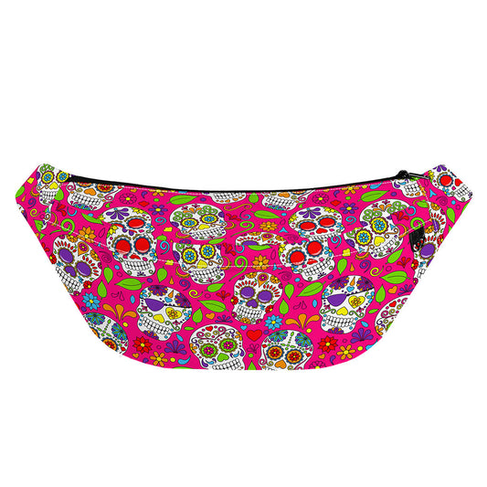Pink Sugar Skull Pattern Print Fanny Pack