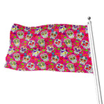 Pink Sugar Skull Pattern Print Flag