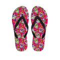 Pink Sugar Skull Pattern Print Flip Flops
