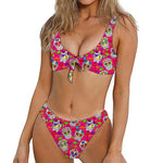 Pink Sugar Skull Pattern Print Front Bow Tie Bikini