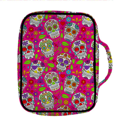 Pink Sugar Skull Pattern Print Front Pocket Bible Bag
