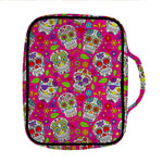 Pink Sugar Skull Pattern Print Front Pocket Bible Bag