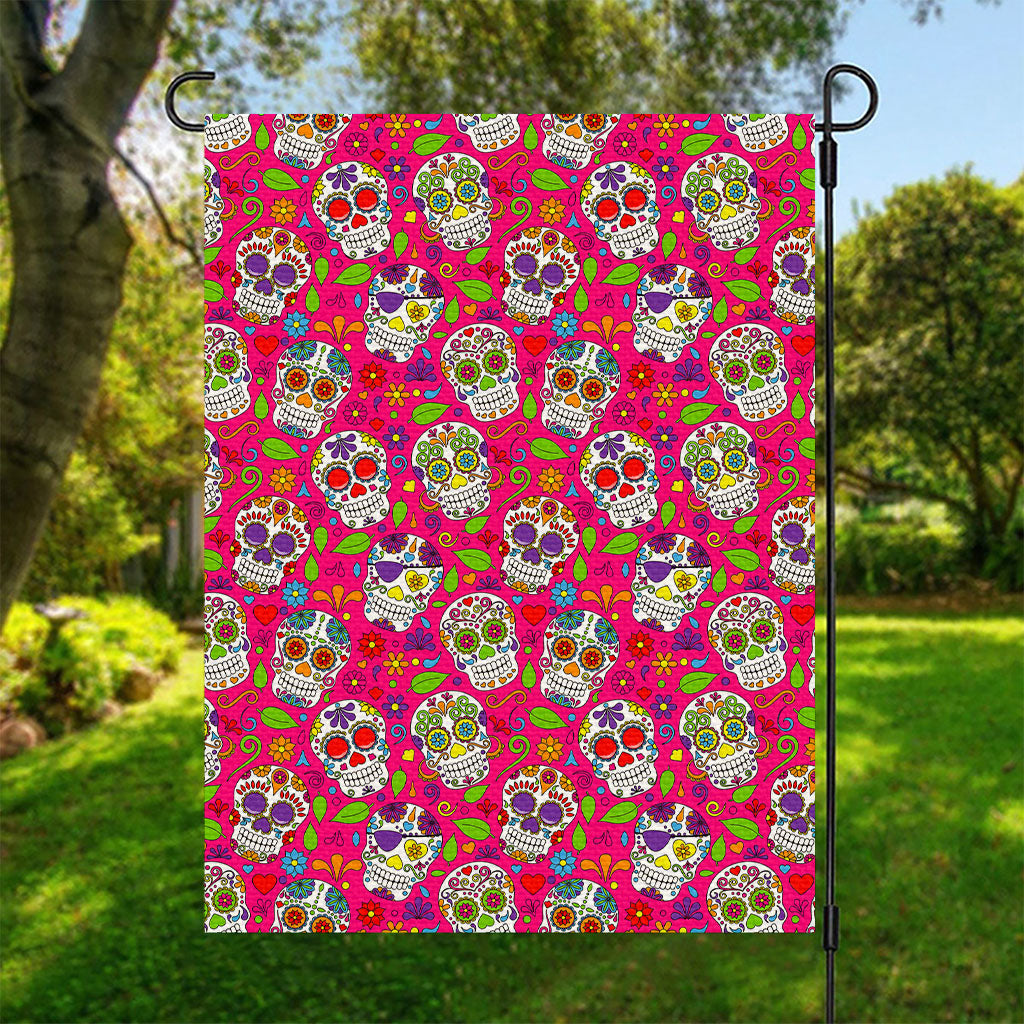 Pink Sugar Skull Pattern Print Garden Flag
