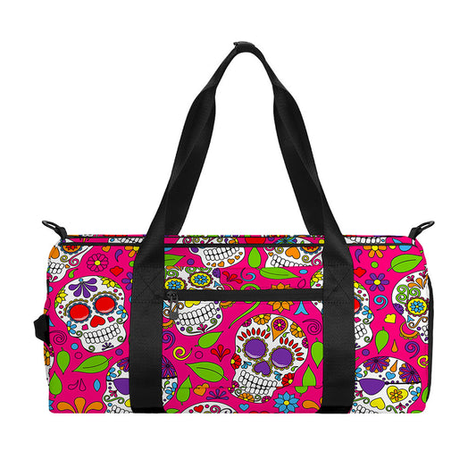 Pink Sugar Skull Pattern Print Gym Bag