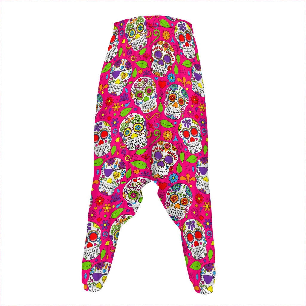 Pink Sugar Skull Pattern Print Hammer Pants