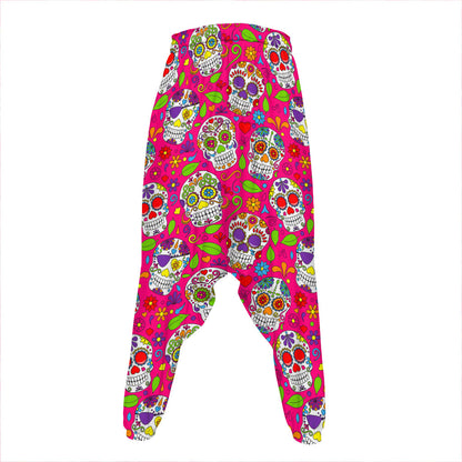 Pink Sugar Skull Pattern Print Hammer Pants