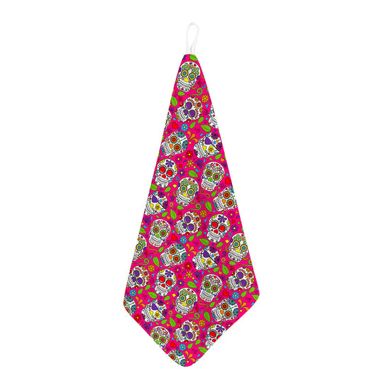 Pink Sugar Skull Pattern Print Hand Towel