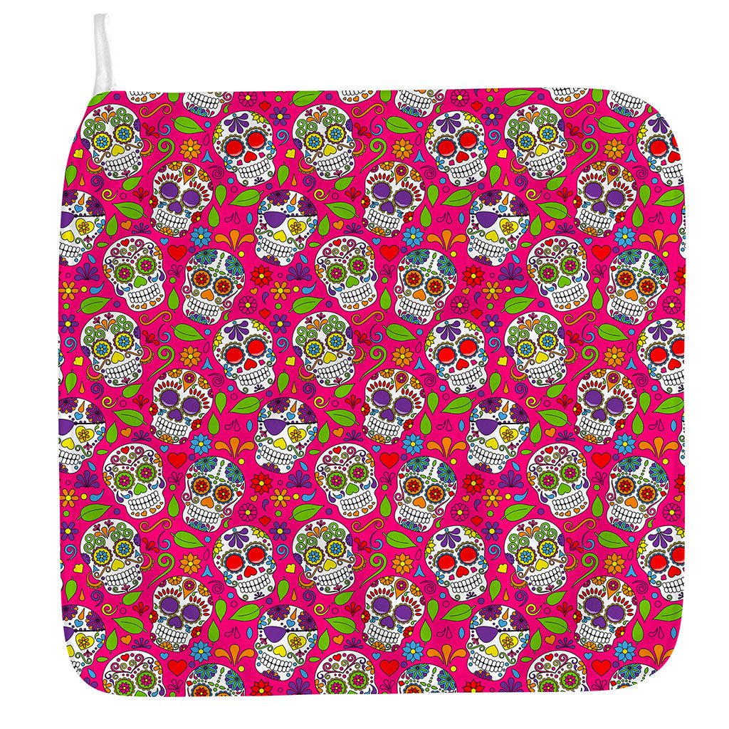Pink Sugar Skull Pattern Print Hand Towel