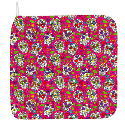 Pink Sugar Skull Pattern Print Hand Towel