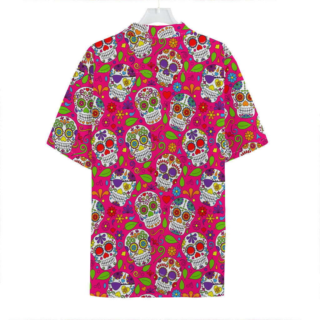 Pink Sugar Skull Pattern Print Hawaiian Shirt