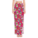 Pink Sugar Skull Pattern Print High Slit Maxi Skirt
