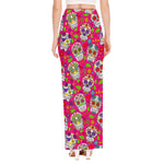 Pink Sugar Skull Pattern Print High Slit Maxi Skirt