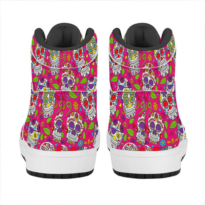 Pink Sugar Skull Pattern Print High Top Leather Sneakers
