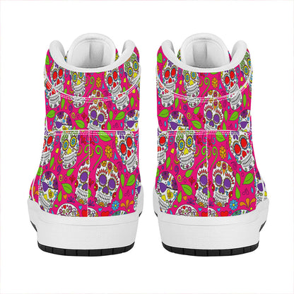 Pink Sugar Skull Pattern Print High Top Leather Sneakers