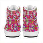Pink Sugar Skull Pattern Print High Top Leather Sneakers