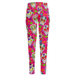 Pink Sugar Skull Pattern Print High-Waisted Pocket Leggings