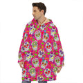 Pink Sugar Skull Pattern Print Hoodie Blanket