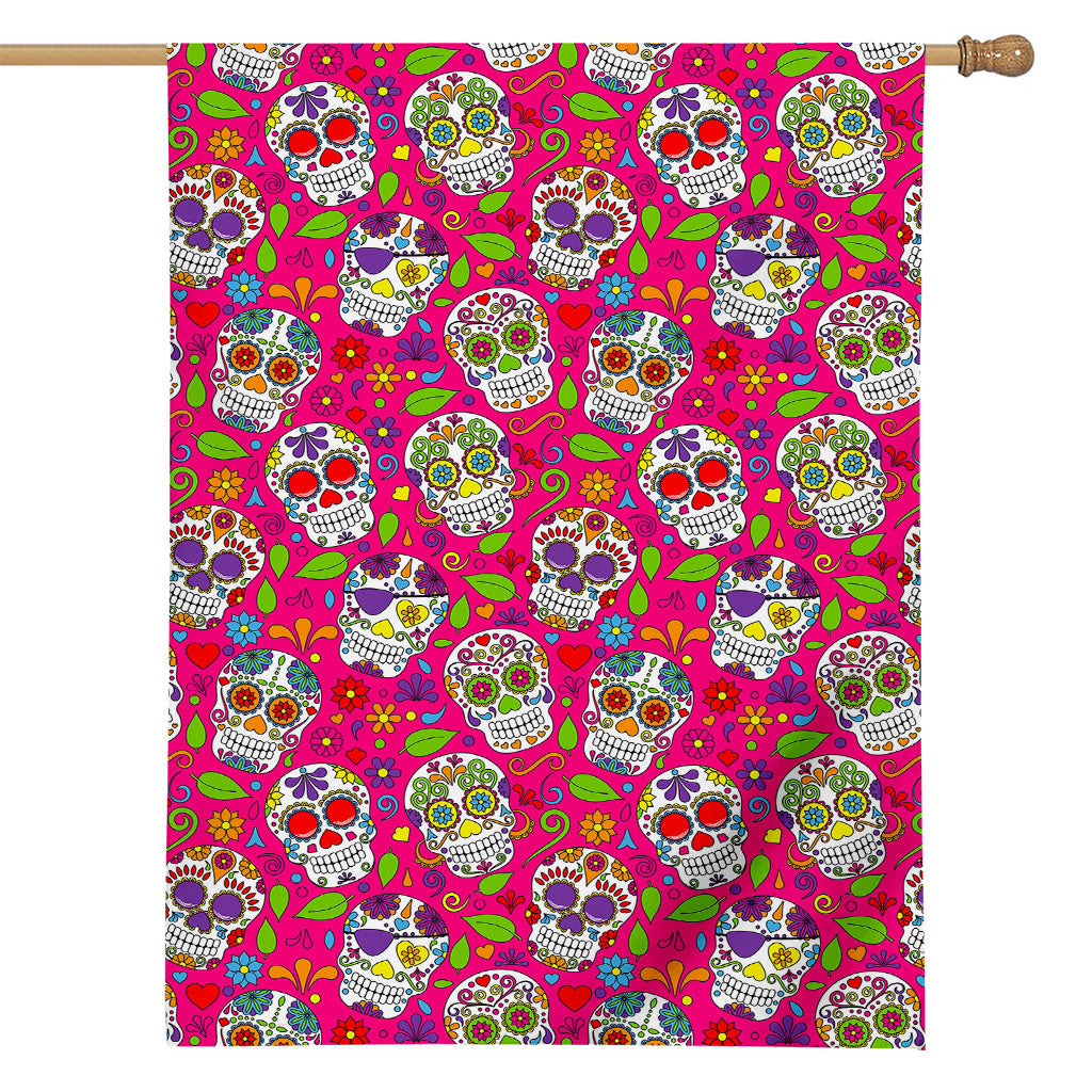 Pink Sugar Skull Pattern Print House Flag