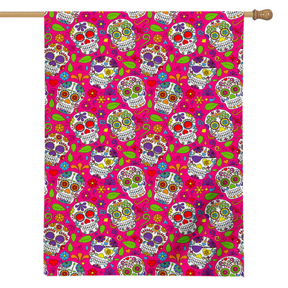 Pink Sugar Skull Pattern Print House Flag
