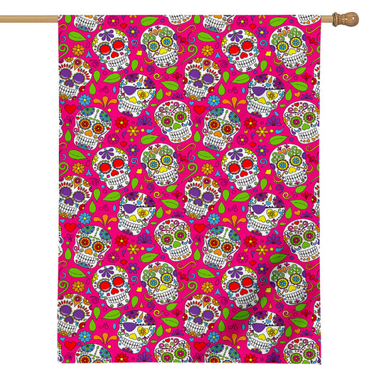 Pink Sugar Skull Pattern Print House Flag