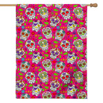 Pink Sugar Skull Pattern Print House Flag