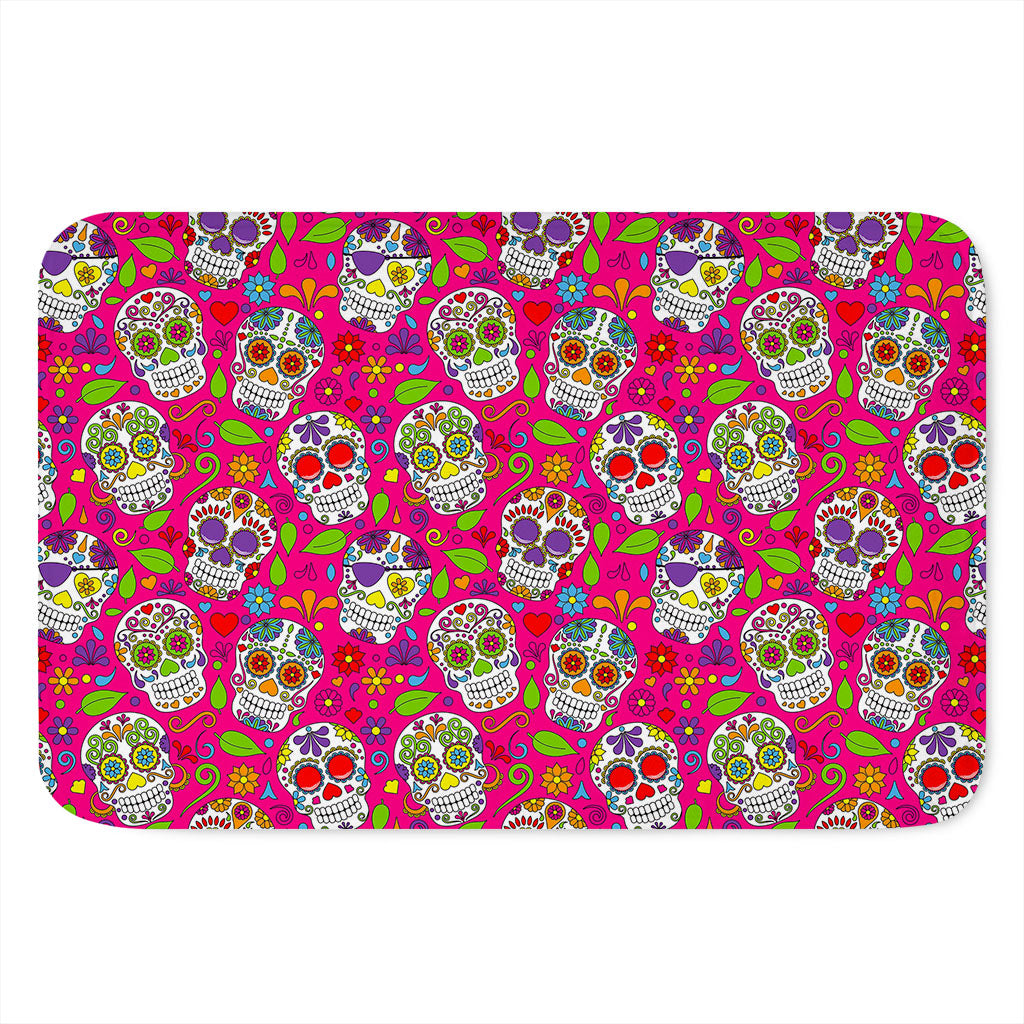 Pink Sugar Skull Pattern Print Indoor Door Mat