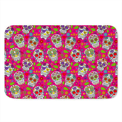 Pink Sugar Skull Pattern Print Indoor Door Mat