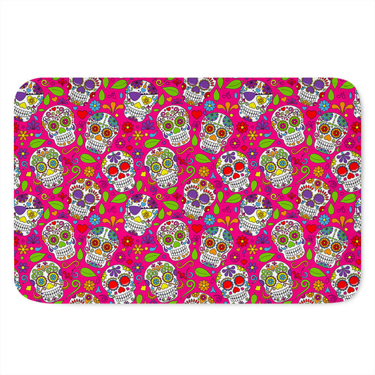 Pink Sugar Skull Pattern Print Indoor Door Mat