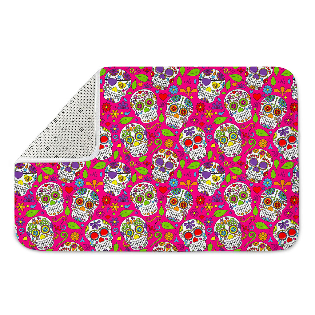 Pink Sugar Skull Pattern Print Indoor Door Mat