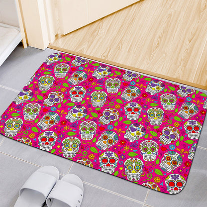Pink Sugar Skull Pattern Print Indoor Door Mat