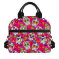 Pink Sugar Skull Pattern Print Insulated Lunch Bag