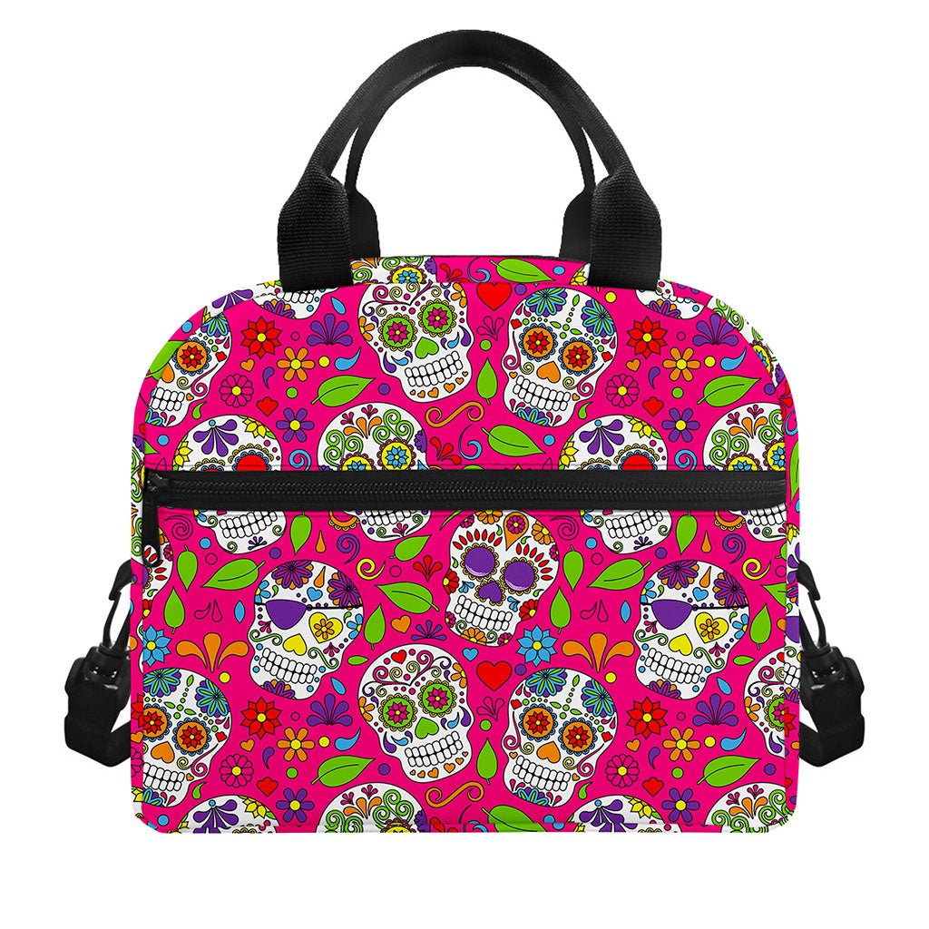 Pink Sugar Skull Pattern Print Insulated Lunch Bag