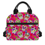Pink Sugar Skull Pattern Print Insulated Lunch Bag