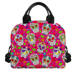 Pink Sugar Skull Pattern Print Insulated Lunch Bag