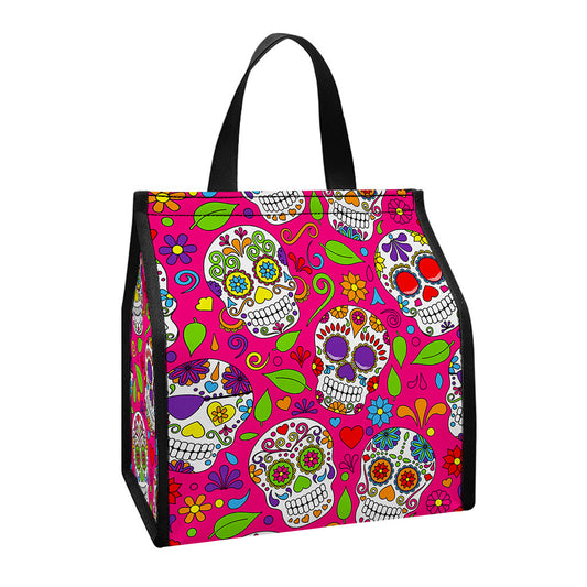 Pink Sugar Skull Pattern Print Insulated Lunch Tote