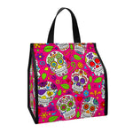 Pink Sugar Skull Pattern Print Insulated Lunch Tote
