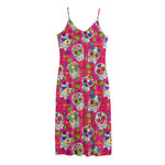 Pink Sugar Skull Pattern Print Jersey Midi Cami Dress