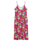 Pink Sugar Skull Pattern Print Jersey Midi Cami Dress