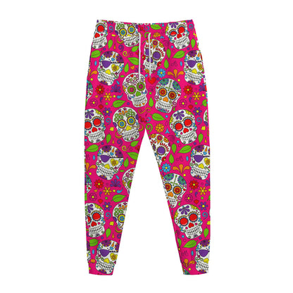 Pink Sugar Skull Pattern Print Jogger Pants