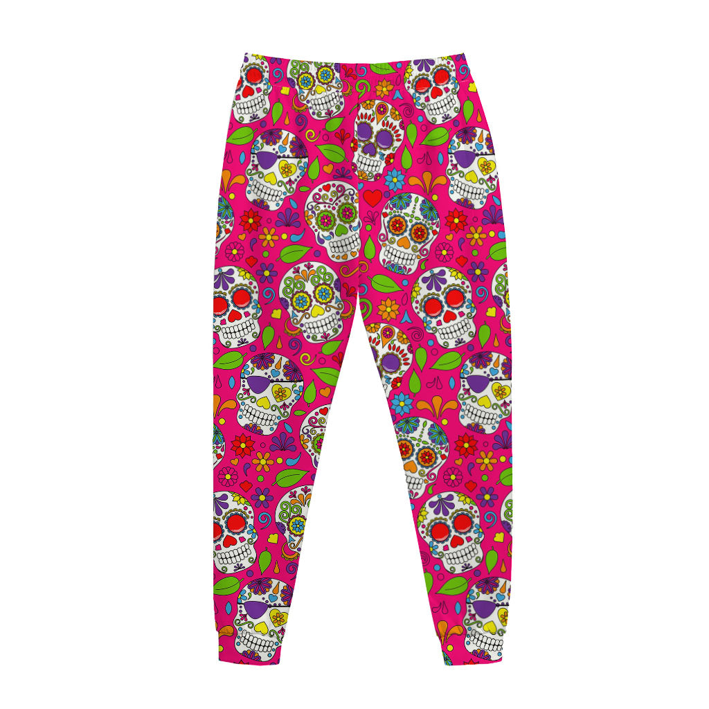 Pink Sugar Skull Pattern Print Jogger Pants