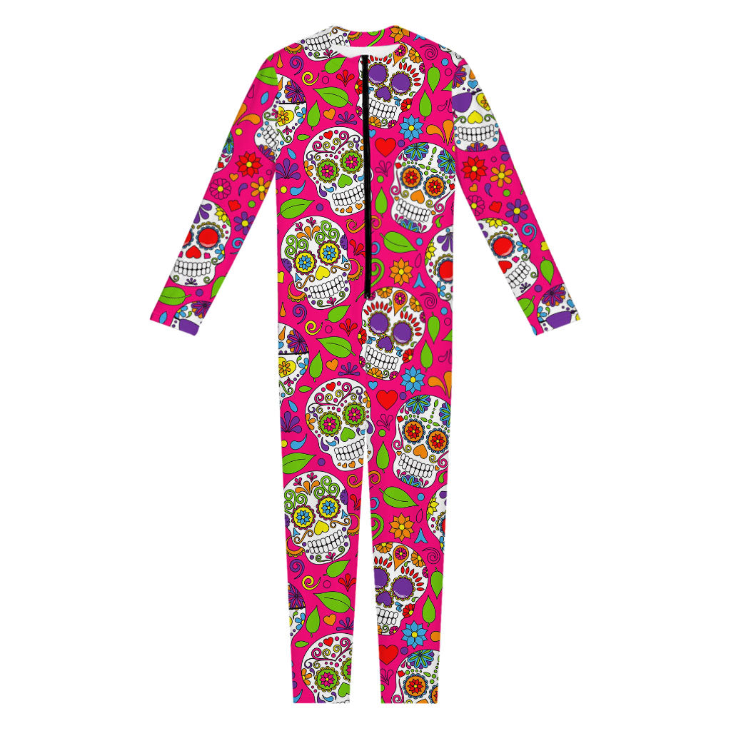 Pink Sugar Skull Pattern Print Jumpsuit