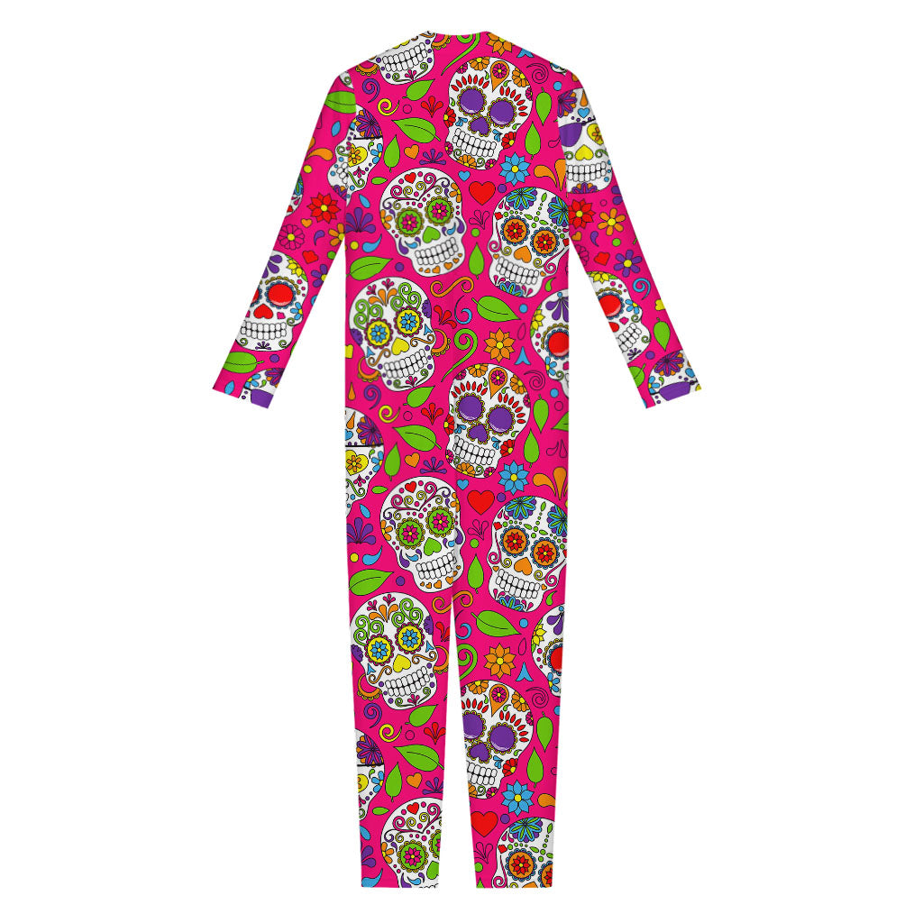 Pink Sugar Skull Pattern Print Jumpsuit