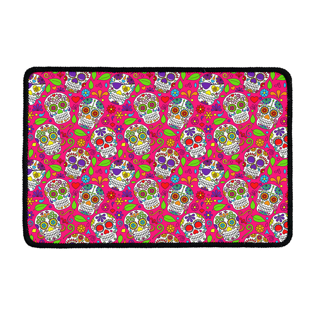 Pink Sugar Skull Pattern Print Kitchen Mat