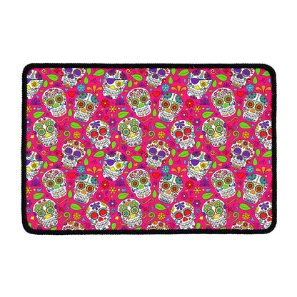 Pink Sugar Skull Pattern Print Kitchen Mat