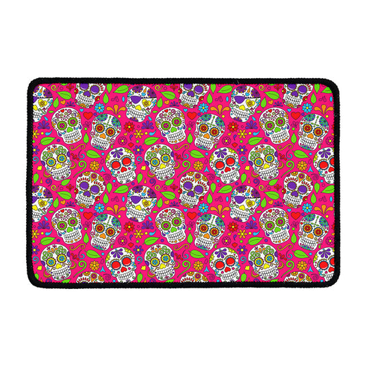 Pink Sugar Skull Pattern Print Kitchen Mat