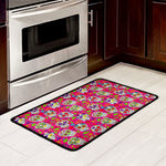 Pink Sugar Skull Pattern Print Kitchen Mat