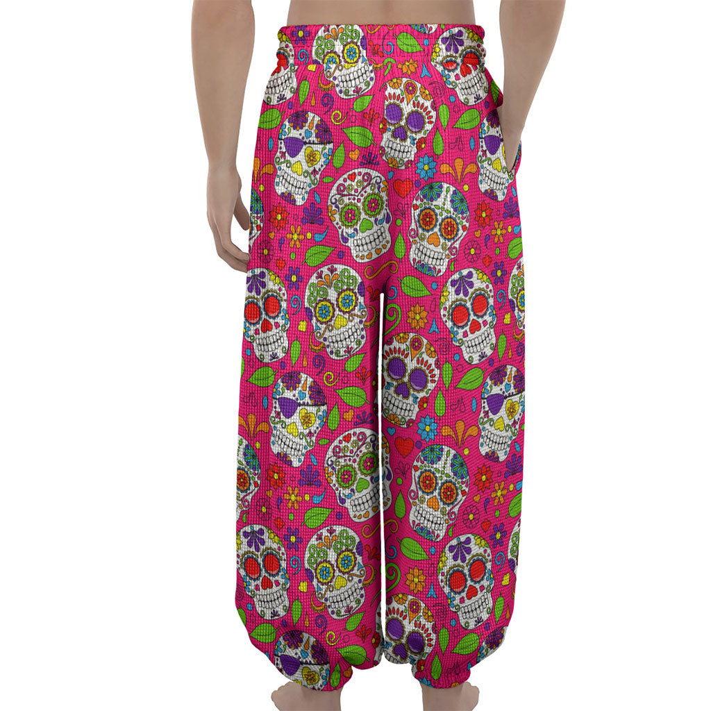 Pink Sugar Skull Pattern Print Lantern Pants