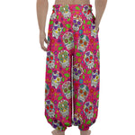 Pink Sugar Skull Pattern Print Lantern Pants