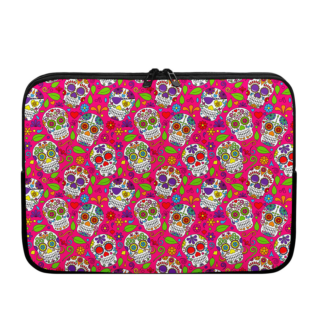 Pink Sugar Skull Pattern Print Laptop Sleeve